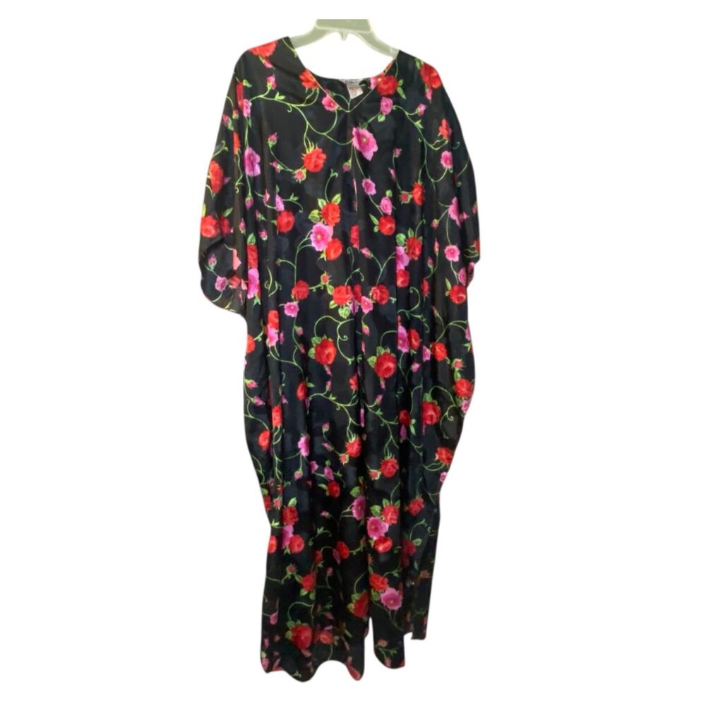Floral Black Kaftan Dress One Size By Bellamaya Long Flowing Design Cottagecore - Picture 2 of 5